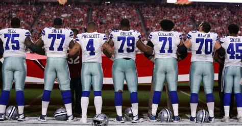 Dallas Cowboys Kneel Then Stand For Anthem