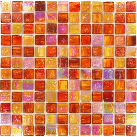 Orange Mosaic Glass Tile Square Glass Tile Backsplash Iridescent Glass Tiles Glass Tile
