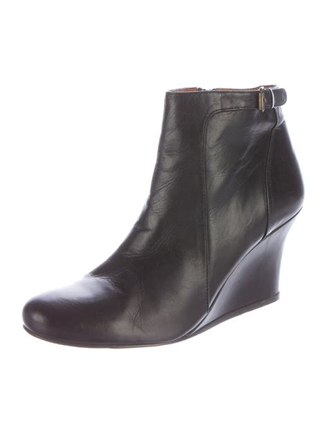 Lanvin Leather Wedge Ankle Boots Black Boots Shoes Lan49560 The