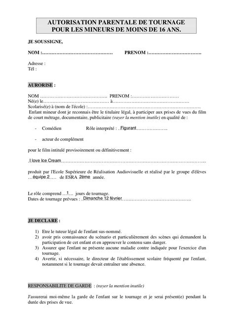 AUTORISATION PARENTALE Pour Mineur De Moins De Ans FIL Par Valerie Esra Fichier PDF