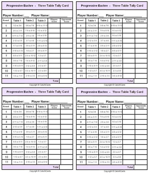 Printable Euchre Score Cards For 8 Players Printable