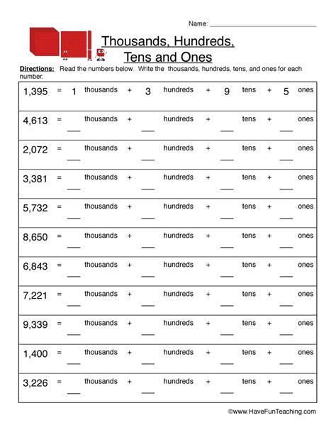 Thousands Hundreds Tens Ones Worksheet By Teach Simple