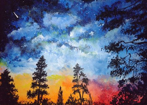 Galaxy Handpainted Nature Galaxy Sky Forest Night Sky Landscape