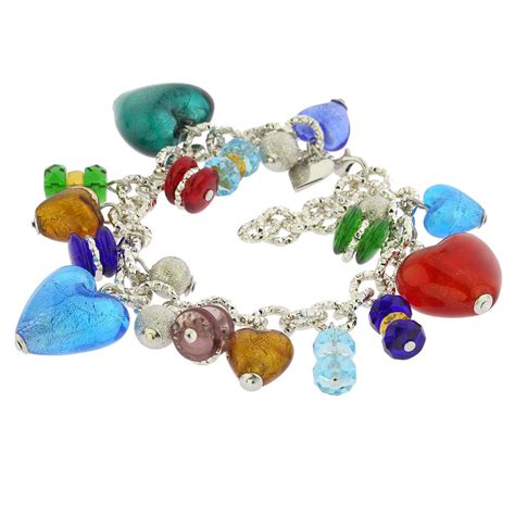 Murano Glass Hearts Multicolor Bracelet Venetian Bracelet Glass Of Venice