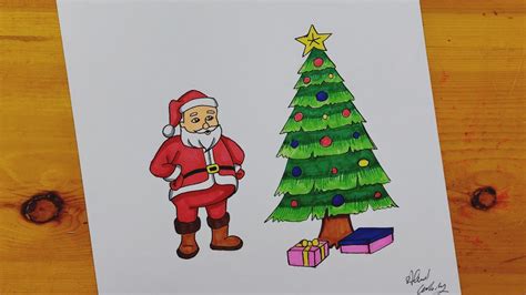 رسم بابا نويل وشجرة الكريسماس رسم بابا نويل رسم شجرة كرسمس Youtube