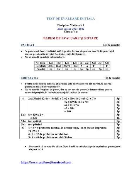 Rezolvare Barem De Corectare Test Initial Matematica Clasa A 5 A 2021
