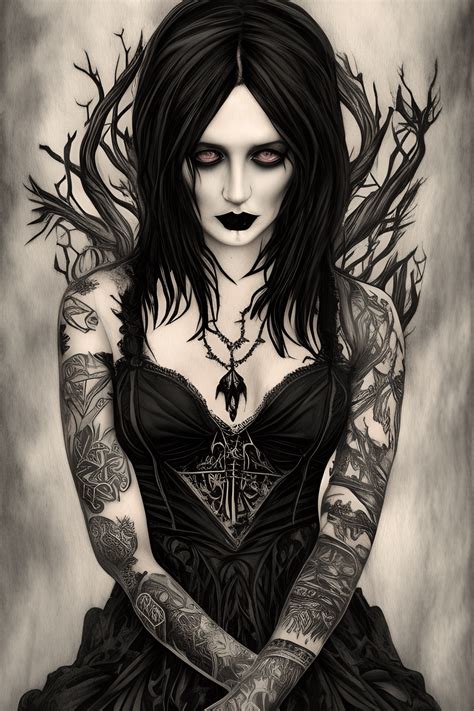 Beautiful Gothic Witch With Dark Hair And Tattoos · Creative Fabrica