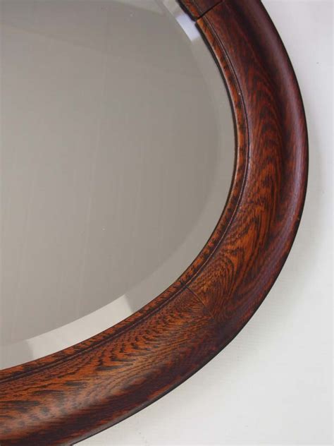 Large Vintage Oval Oak Framed Mirror