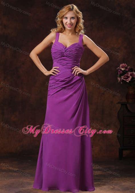 Long Straps Ruched Bodice Purple Maternity Bridesmaid Dress On Sale