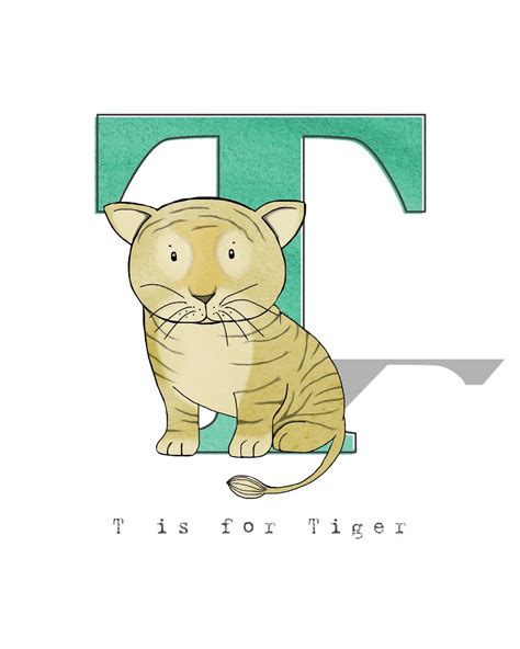 T Is For Tiger Alphabet Illustration Print Nursery Art Etsy UK