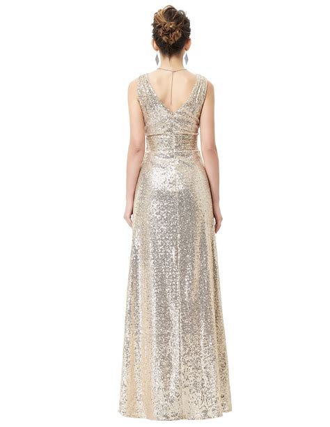 Kate Kasin Women Sequin Bridesmaid Dress Sleeveless Maxi Evening Prom