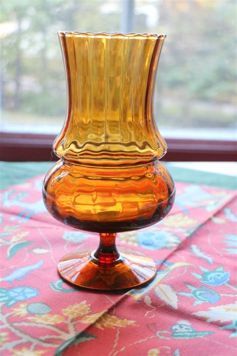 Stunning 8 Vintage Amber Hand Blown Glass Vase With Panels Etsy