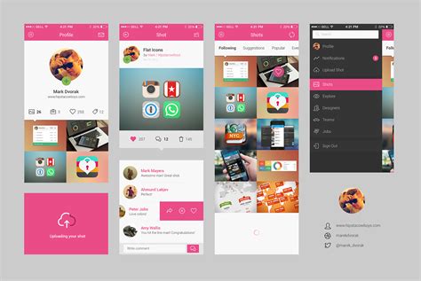 Mobile ui kit＆free ios screens. Dribble App Concept PSD file - Download PSD