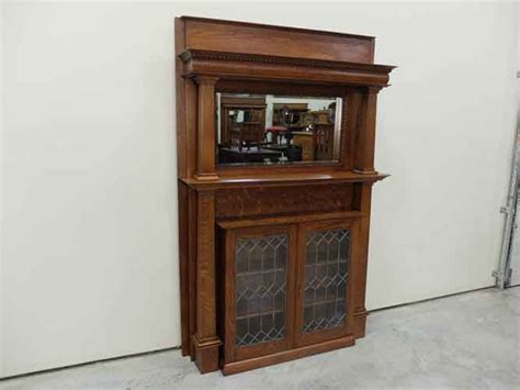 Victorian Oak Fireplace Mantel With Leaded Glass Bookcase Oak