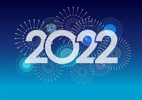 The Year 2022 Logo And Fireworks With Text Space On A Blue Background