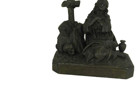 Antique French Saint Mary Magdalene Statue With Skull And Cross French