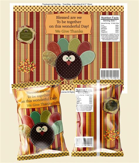 Printable Digital Thanksgiving Chip Bag Treat Bag Chip Bag Turkey