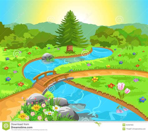 Nature Landscape With Water Spring Stock Vector - Illustration of ...