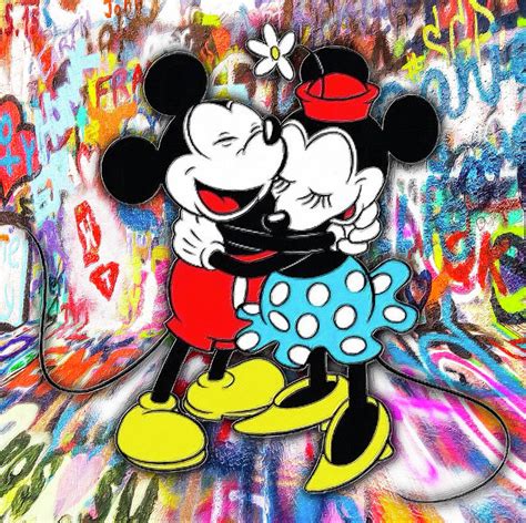 Mickey And Minnie Mouse Pop Art Graffiti Love Hug Painting By Tony