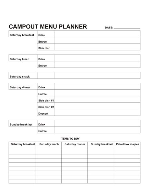 Bsa Meal Planning Worksheet