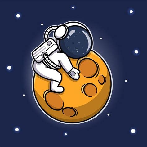 Premium Vector Cute Astronaut Hugging The Moon Astronaut Drawing
