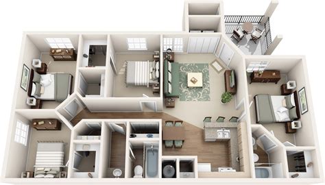 4 Bedroom Apartment 50 Four 4 Bedroom Apartmenthouse Plans