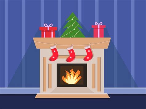 Premium Vector Cozy Fireplace With Christmas Stockings Illustration