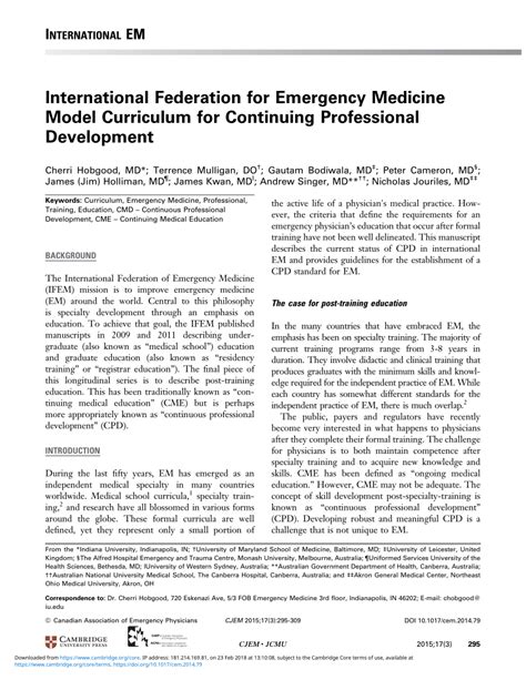 Pdf International Federation For Emergency Medicine Model Curriculum