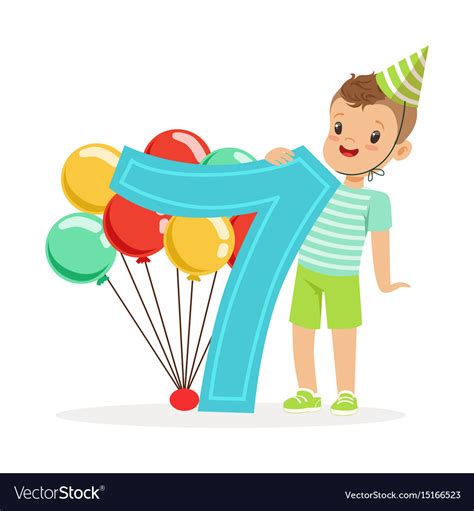 Adorable Seven Year Old Boy Celebrating His Vector Image