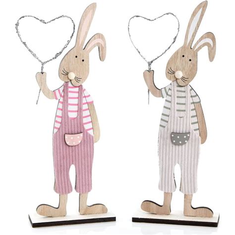 Osterhasen Paar Aus Holz Rosa Grau 30 Cm 2 Hasen Figuren