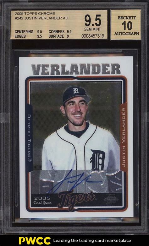 Topps Chrome Justin Verlander Rookie Rc Auto Bgs Gem Mint