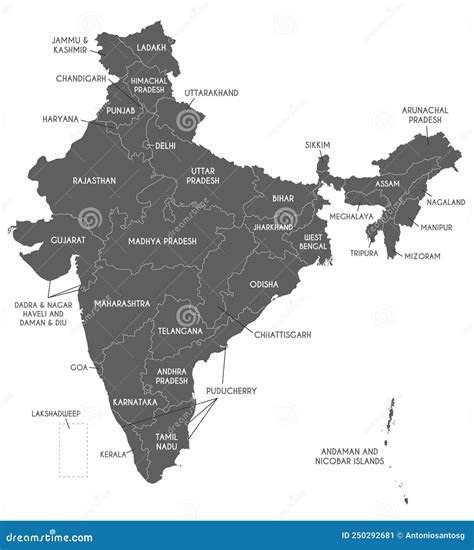 Vector Map Of India With States And Territories And Administrative