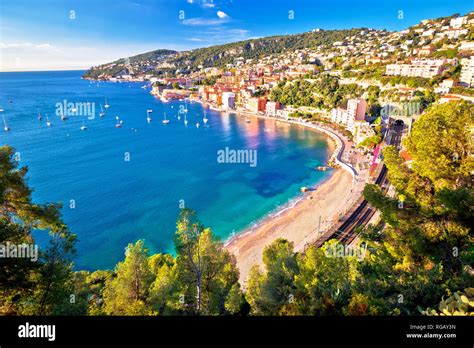 Villefranche Sur Mer Idyllic French Riviera Town Aerial Bay View Alpes