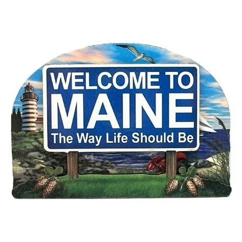 Maine State Welcome Sign Artwood Fridge Magnet