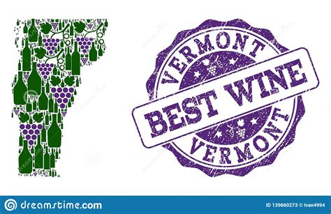 Composition Of Grape Wine Map Of Vermont State And Best Wine Stamp