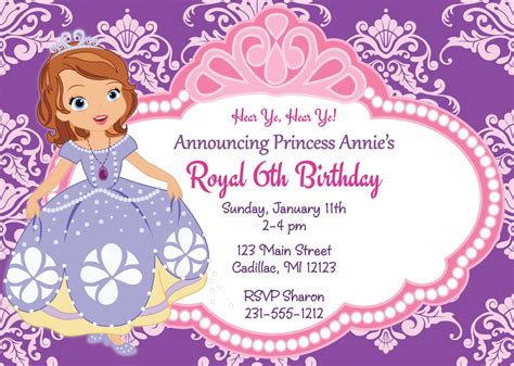 Princess Sofia Personalized Princess Party Birthday Invitations