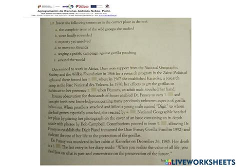 Gorillas in The Mist online exercise for | Live Worksheets