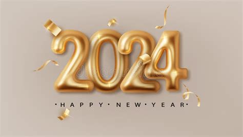 2024 Gold 3d Numbers With Hanging Balls Christmas And New Year Vector