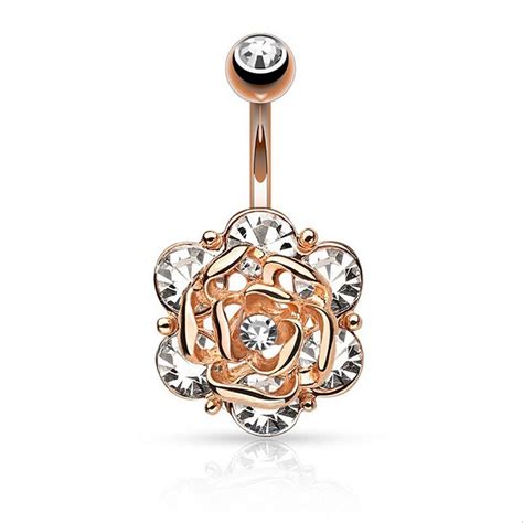 Cute Flower Dangle Belly Button Rings Sexy Crystal Double Piercing