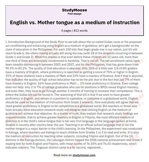 English Vs Mother Tongue As A Medium Of Instruction Free Essay Example