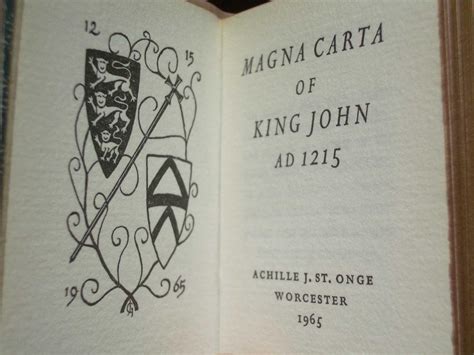 Magna Carta Of King John Ad 1215 By Fitzwalter Et Al Very Good Full Leather 1965 Limited