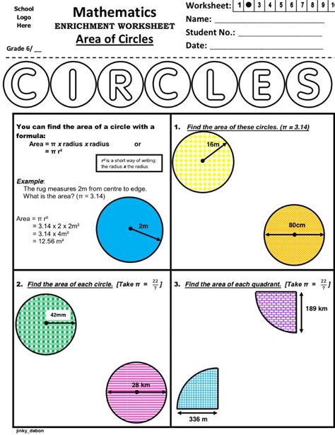 Grade 6 Area Of Circles Circle Math Mathematics Worksheets Worksheets