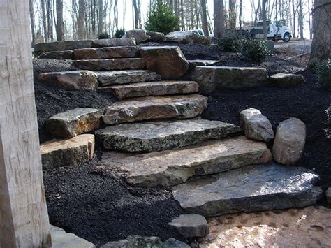 Natural Stone Ledge Rock Steps By Aching Acres Landscaping Concord