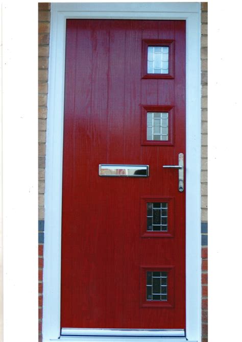 Composite doors are a very practical alternative to wood. A modern Red Composite Door with square design. Styles ...