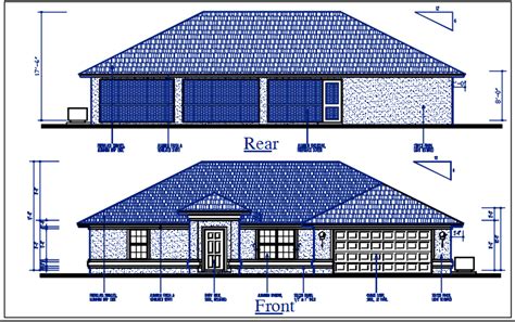 Bungalow Plan Front Elevation And Rear Elevation View Of Dwg File Cadbull