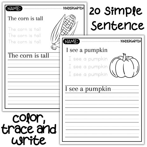 Fall Simple Sentence Handwriting Practice Colortrace And Write