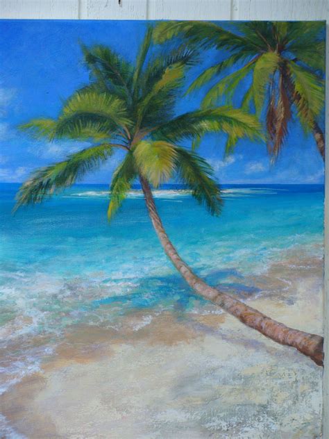 Lillian Kennedy Palm Trees Acrylic Painting Detail Beach Scene