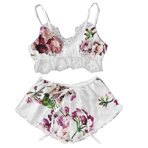 Sexy Girl Floral Flowers Printed Satin Bra Panty Set Fashion Young Ladies Sexy Lingerie Set