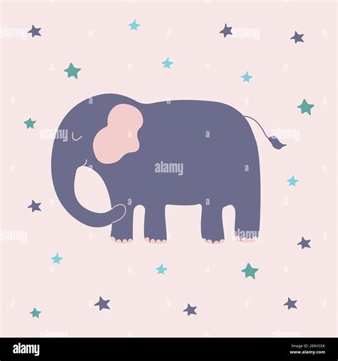 Lindo Elefante Azul Feliz Con Estrellas Vector Colorido Aislado