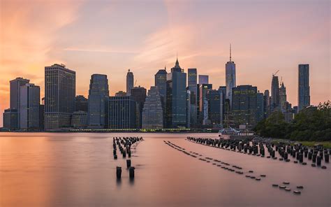 Cityscape Manhattan Skyline Sunset Water New York City Wallpapers